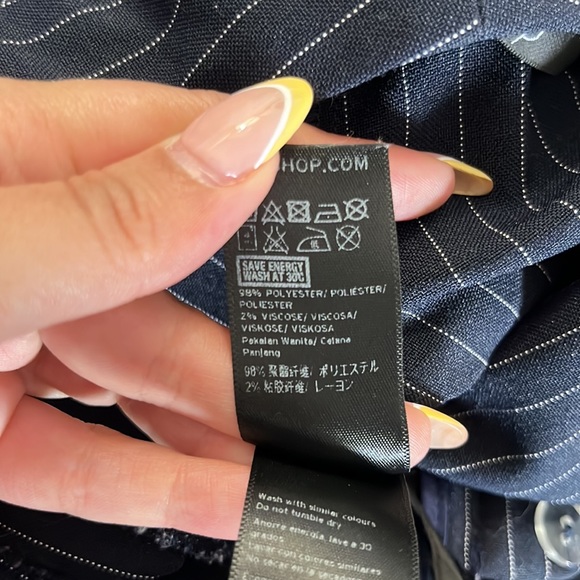 TOPSHOP Petite Navy Pinstripe Tapered Trousers - Picture 6 of 6